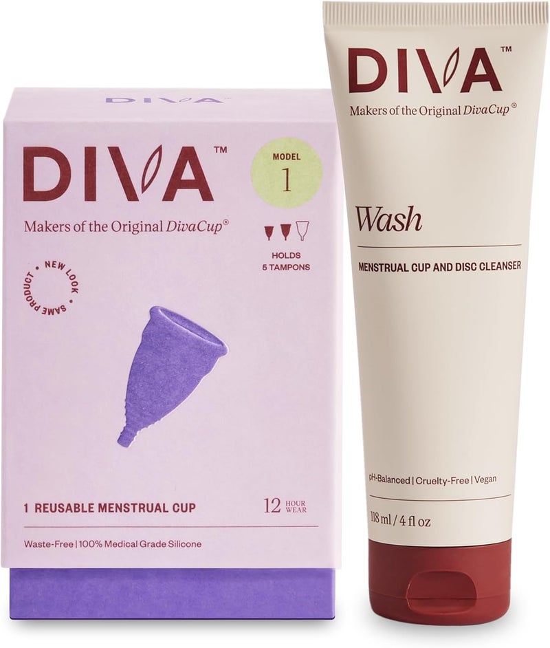 DivaCup DivaCup - Menstrual Cup - Feminine Hygiene - Leak-Free - BPA Free - Model 1 and DivaWash