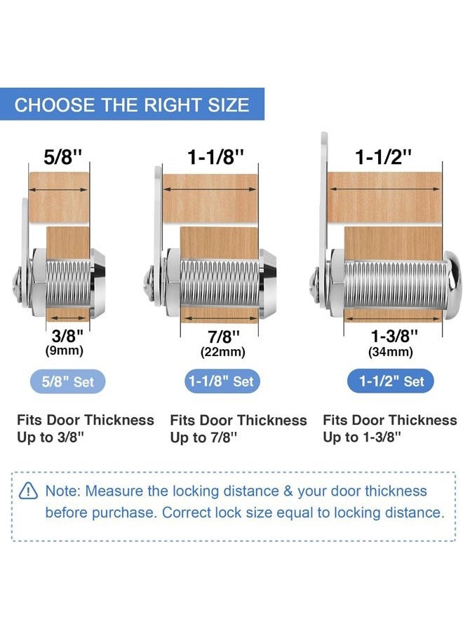 Cylinnda Cabinet Locks with Keys, 1-1/2" Long Cam Locks keyed Alike, Cabinet Cam Lock Set for Cabinets RV Storage Locks Tool Box, Zinc Alloy (4 Pack, 1-1/2 Inch) - Image 2