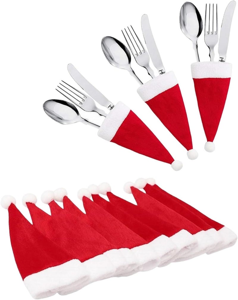 Dzrige Dzrige 10Pcs Christmas Tableware Holders SetChristmas Santa Hats Silverware Holders Mini Xmas Hat Knife Forks Cutlery Bags for Xmas New Year Holiday Party Dinner Table Christmas Tree Decorations - Image 1