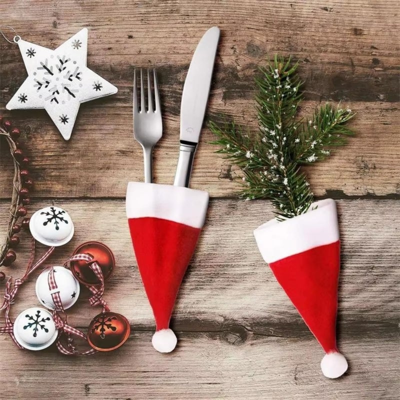 Dzrige Dzrige 10Pcs Christmas Tableware Holders SetChristmas Santa Hats Silverware Holders Mini Xmas Hat Knife Forks Cutlery Bags for Xmas New Year Holiday Party Dinner Table Christmas Tree Decorations - Image 5