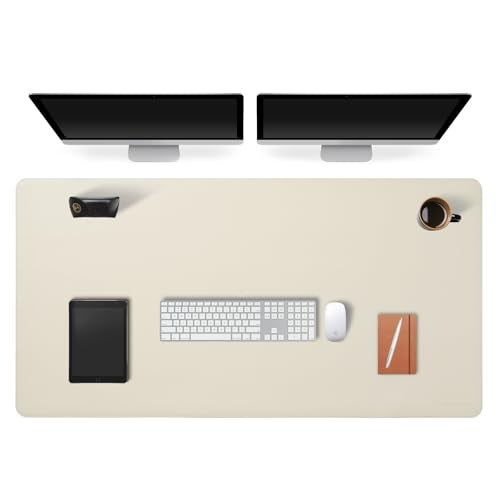 AROPANA Vegan Leather Desk Mat, Mouse Pad Large, Computer Table Mat, Reversible Extended Laptop Pad for Desk, Dual Side Waterproof Edge-Stitched (120x60CM, White/Coffee) - Image 1