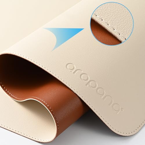 AROPANA Vegan Leather Desk Mat, Mouse Pad Large, Computer Table Mat, Reversible Extended Laptop Pad for Desk, Dual Side Waterproof Edge-Stitched (120x60CM, White/Coffee) - Image 2