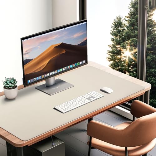 AROPANA Vegan Leather Desk Mat, Mouse Pad Large, Computer Table Mat, Reversible Extended Laptop Pad for Desk, Dual Side Waterproof Edge-Stitched (120x60CM, White/Coffee) - Image 3