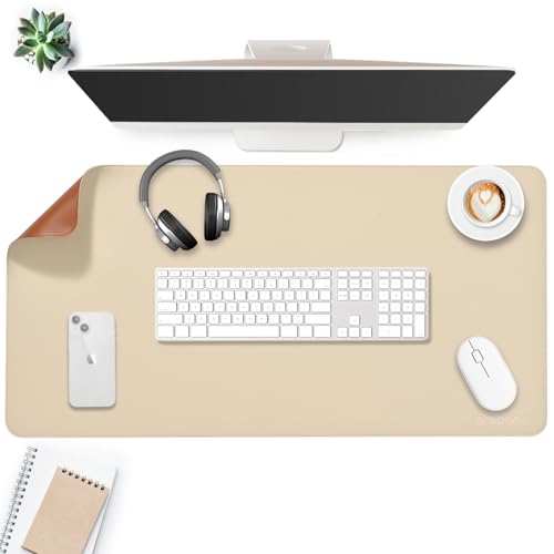 AROPANA Vegan Leather Desk Mat, Mouse Pad Large, Computer Table Mat, Reversible Extended Laptop Pad for Desk, Dual Side Waterproof Edge-Stitched (120x60CM, White/Coffee) - Image 5
