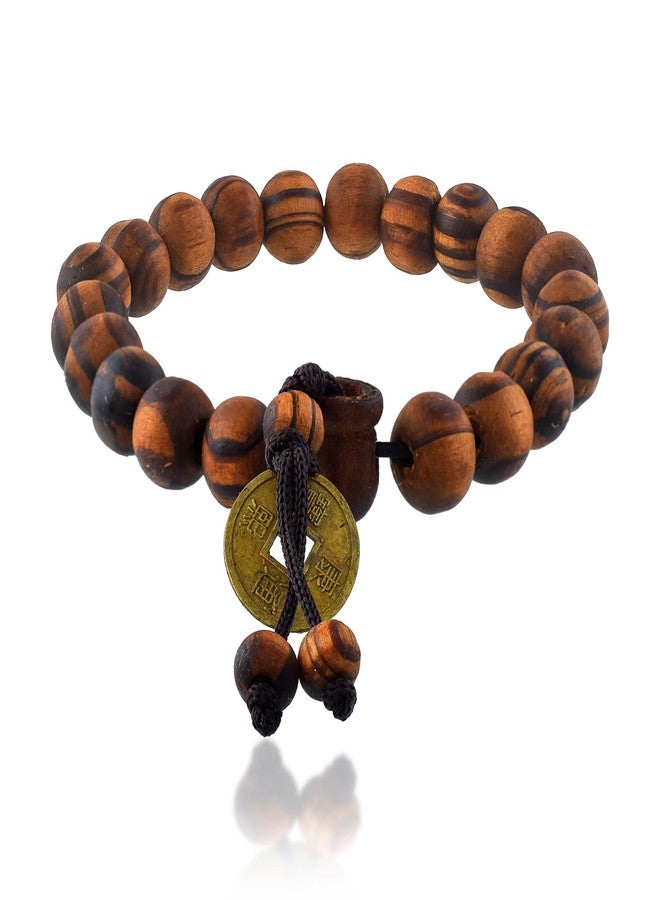 Superstore18 English Teak wood Tiger eye Fengshui good luck evil protection Stretch Bracelet for Men women (SST0575BLKL) - Image 2