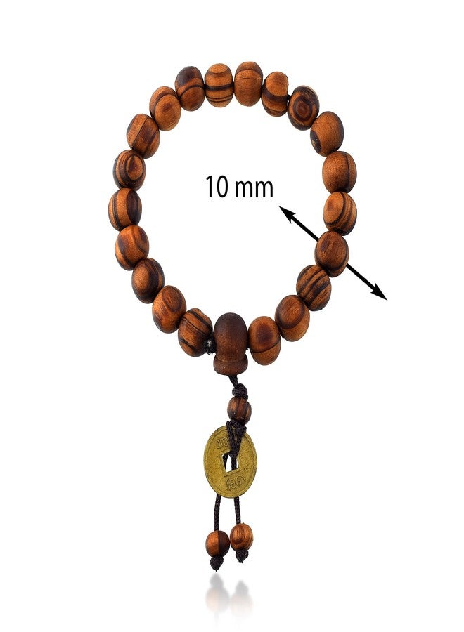 Superstore18 English Teak wood Tiger eye Fengshui good luck evil protection Stretch Bracelet for Men women (SST0575BLKL) - Image 3