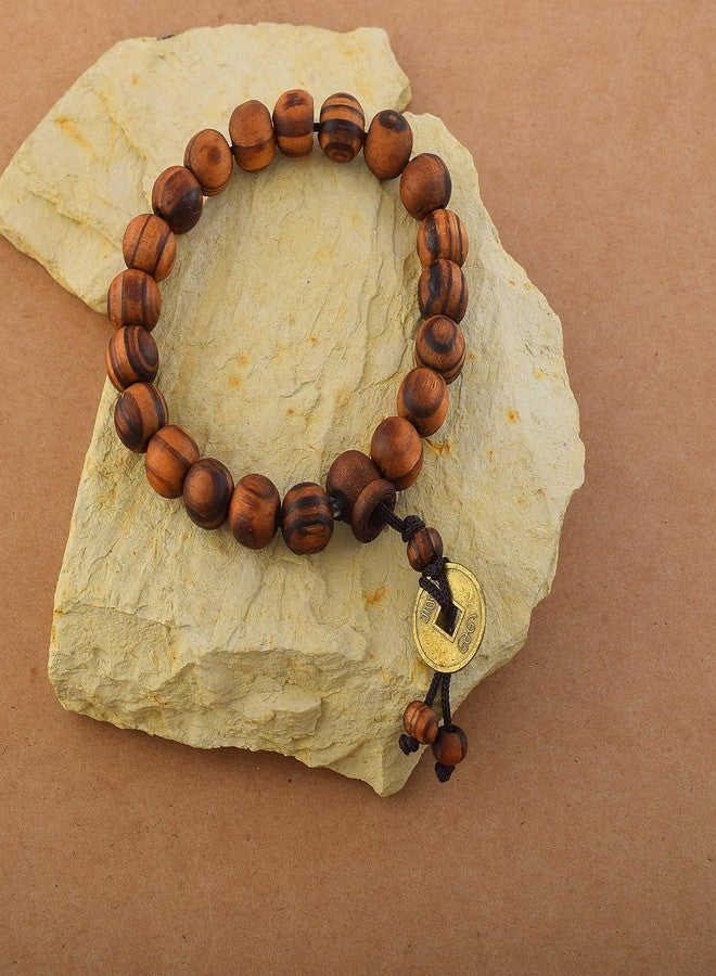 Superstore18 English Teak wood Tiger eye Fengshui good luck evil protection Stretch Bracelet for Men women (SST0575BLKL) - Image 4