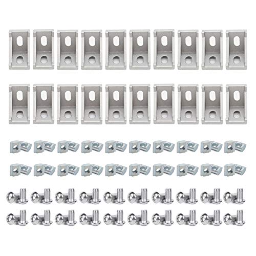 BLCCLOY 20 Sets 2020 Aluminum Extrusion T Slot Corner Bracket 20 Series Extruded Hardware 90 Degree Right Angle Connector with M5 Bolts Nuts for 20/20 80 20 2040 T V Slot Silver Aluminum Profile - Image 1