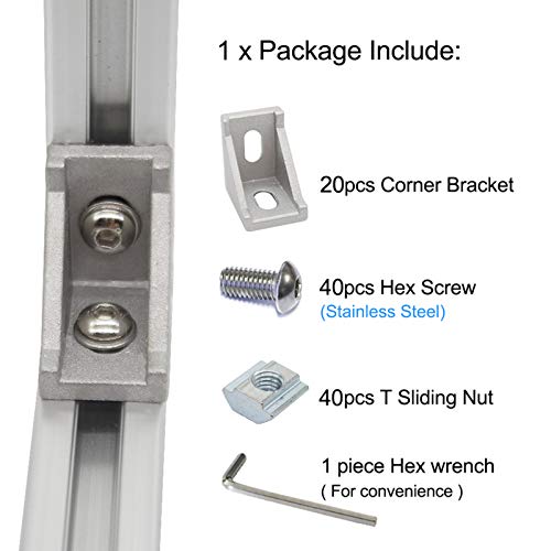 BLCCLOY 20 Sets 2020 Aluminum Extrusion T Slot Corner Bracket 20 Series Extruded Hardware 90 Degree Right Angle Connector with M5 Bolts Nuts for 20/20 80 20 2040 T V Slot Silver Aluminum Profile - Image 3