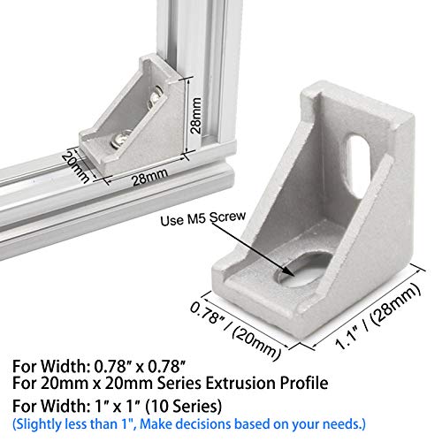 BLCCLOY 20 Sets 2020 Aluminum Extrusion T Slot Corner Bracket 20 Series Extruded Hardware 90 Degree Right Angle Connector with M5 Bolts Nuts for 20/20 80 20 2040 T V Slot Silver Aluminum Profile - Image 2