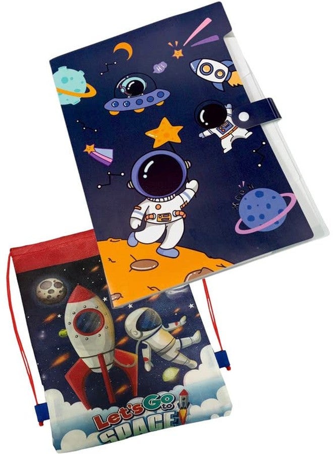 Le Delite (Pack of 1) Folder Cartoon Space Organizer Bag Astronaut 6 Grid File Folder Student A4 Test Paper Sorting Storage Folder Classified Bag School Supplies for Kids - Image 2