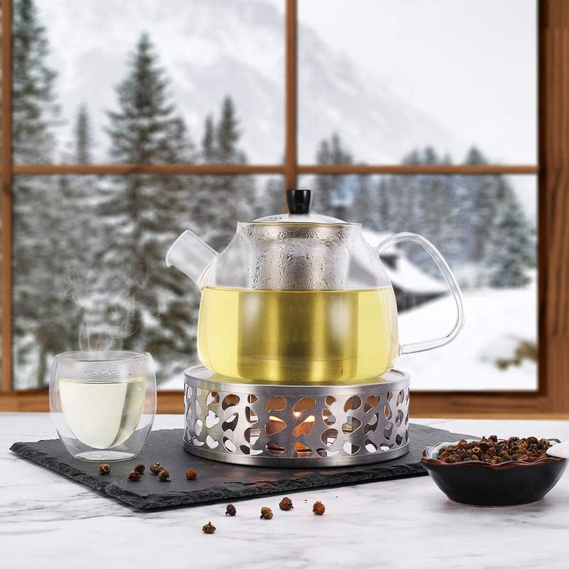 Simtive Teapot Warmer, Brushed Stainless Steel Tea Warmer with Tealight Holder, Silver - Image 2