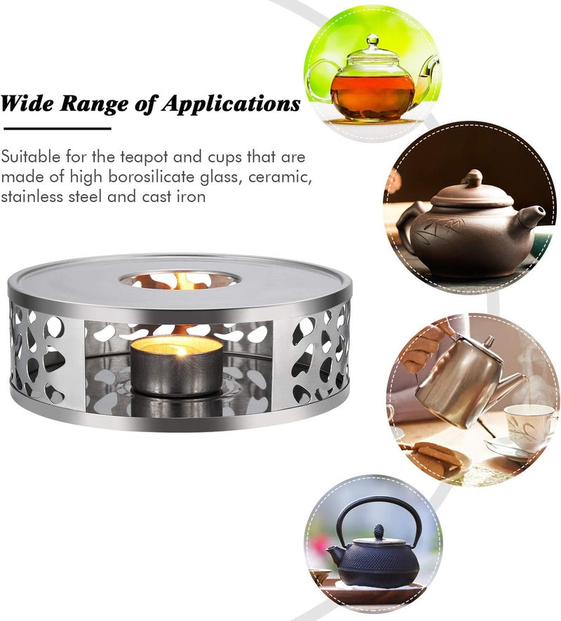 Simtive Teapot Warmer, Brushed Stainless Steel Tea Warmer with Tealight Holder, Silver - Image 3