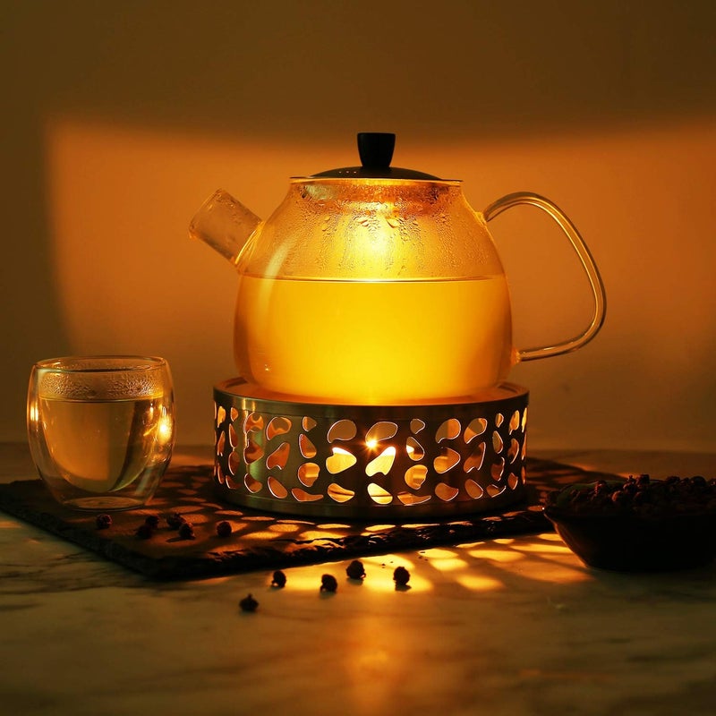 Simtive Teapot Warmer, Brushed Stainless Steel Tea Warmer with Tealight Holder, Silver - Image 4