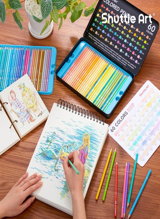 Shuttle Art 60 Pastel Colored Pencils, Colored Pencils for Adult Coloring, Soft Core Coloring Pencils in Gift Tin Box, Color Pencils for Kids Adults Beginners Artists Drawing Coloring Sketching - Image 5