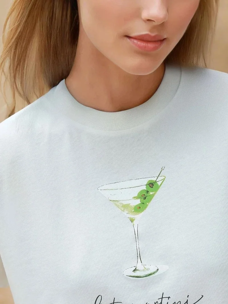 هيكاب تيشيرت قطن % بقصة عادية ورقبة دائرية مطبوع