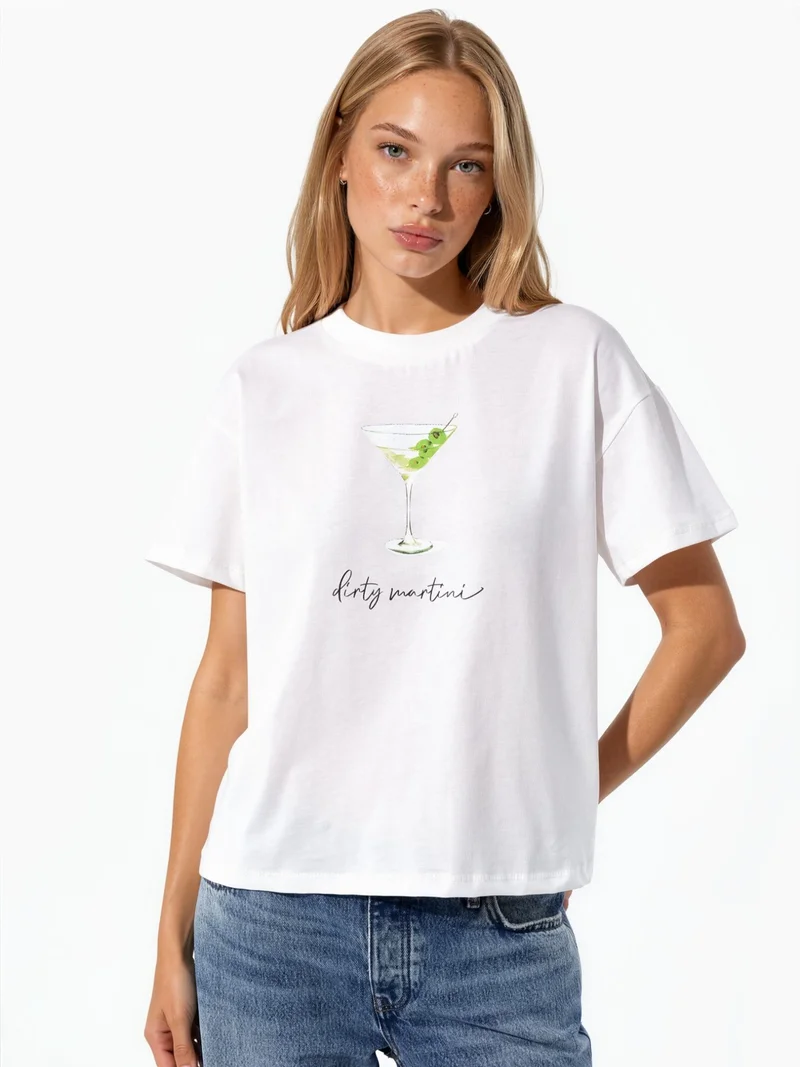 Hiccup White Printed Regular Fit Crew Neck 100% Cotton T-shirt for Women | Best Price UAE