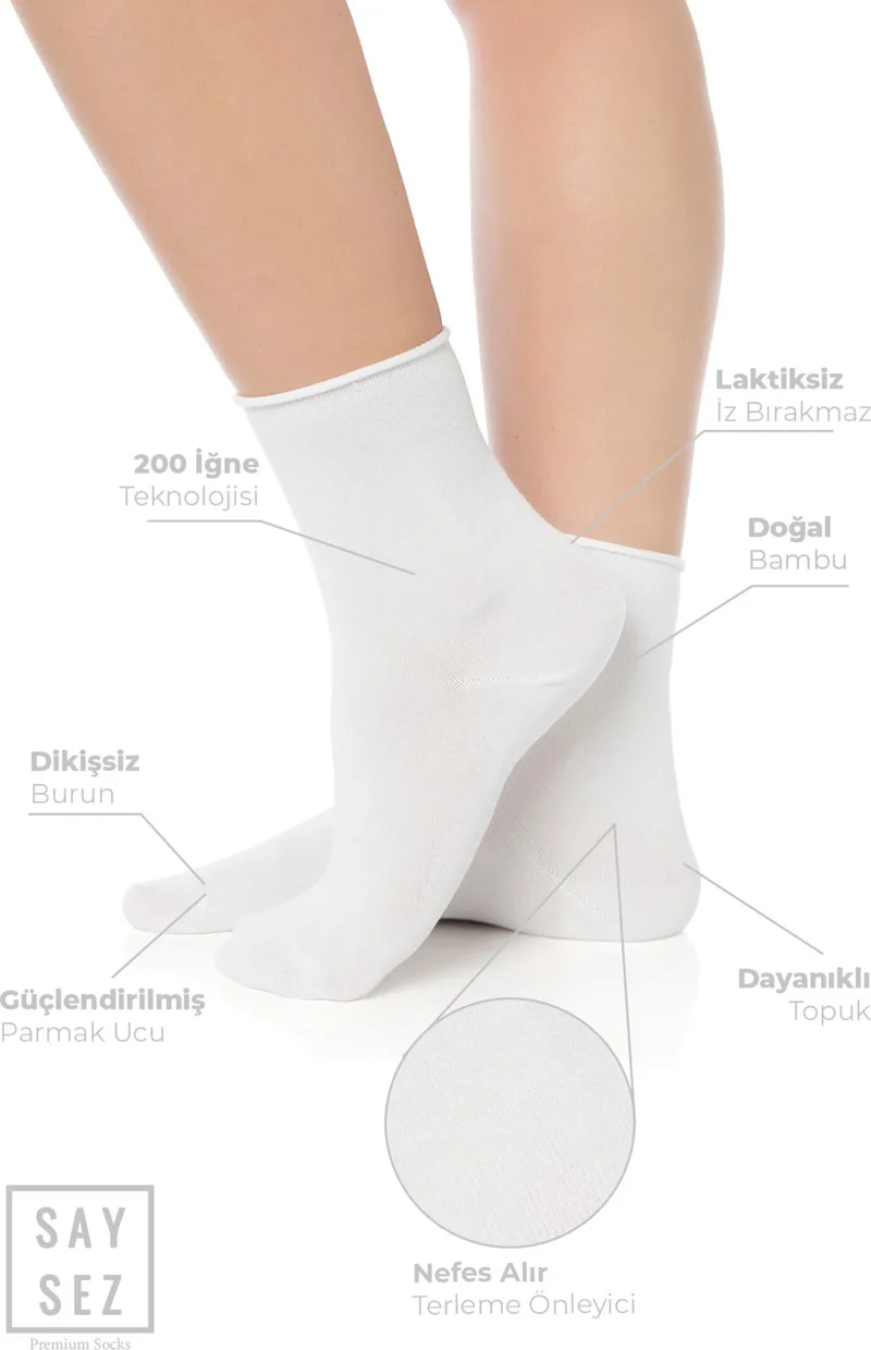 Saysez Bamboo Women's Elastic White Socket Seamless Premium Socks Boxed 6 Pack / Non-Marking / Non-Squeezing Socks