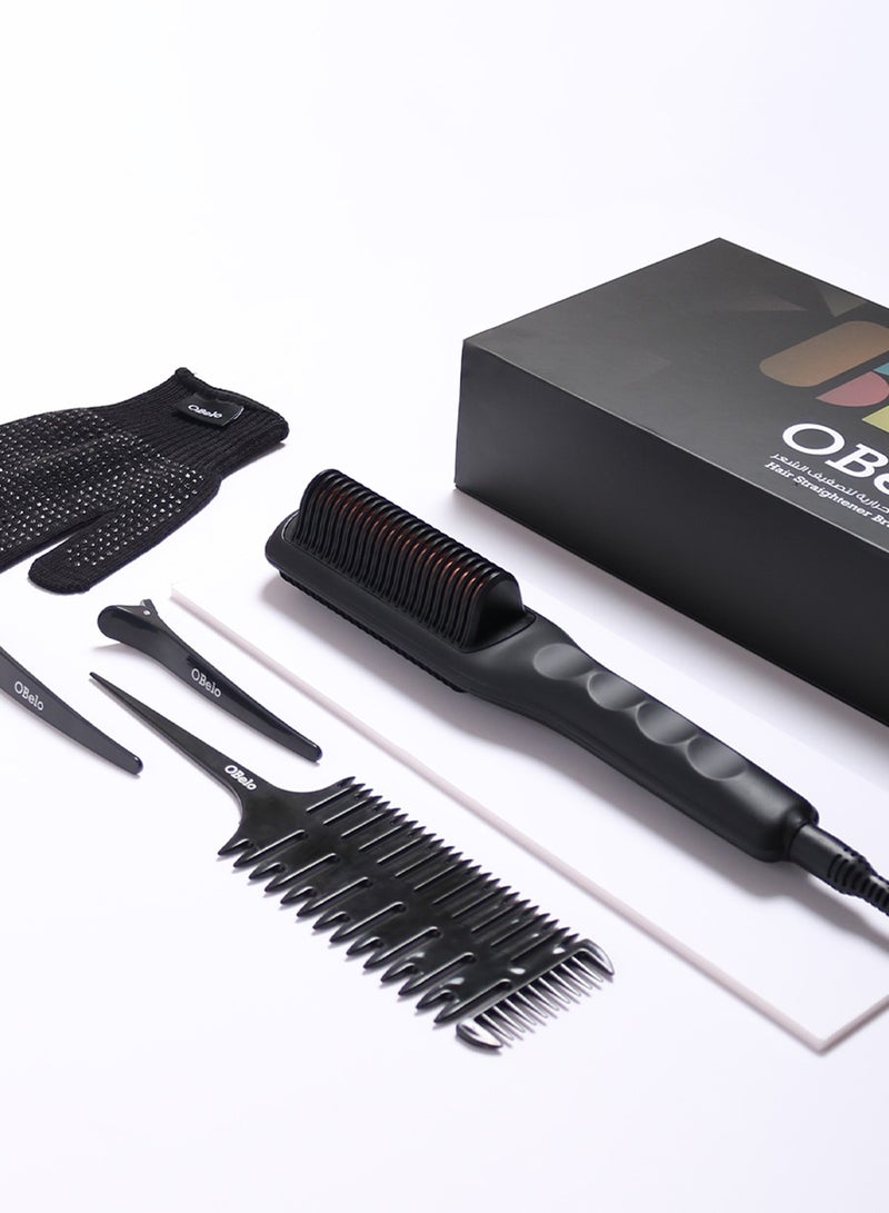 OBelo Hair Straightening Brush, Anti-Scald PTC Ceramic Straightener Brush, Portable Ceramic Straightener with 3 Adjustable Heat Settings - Image 1
