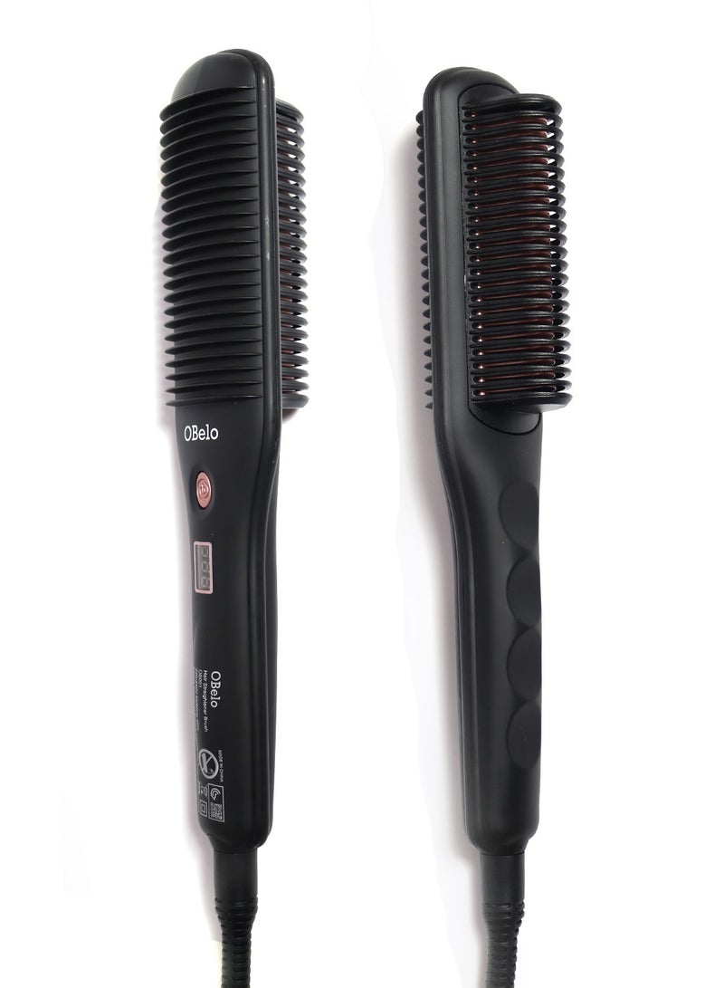 OBelo Hair Straightening Brush, Anti-Scald PTC Ceramic Straightener Brush, Portable Ceramic Straightener with 3 Adjustable Heat Settings - Image 2
