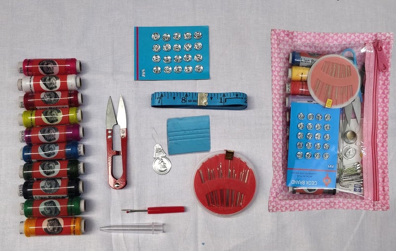 KEPY THE MALL SD Tailoring Sewing Kit No1 with 60 Total Pcs in Zipper Pouch with 10 Selected Colour Reels Opener Threader Thimble Measuring Tape 24 Needle Cutter 20 Press Button for Home Travel Use  - Image 1