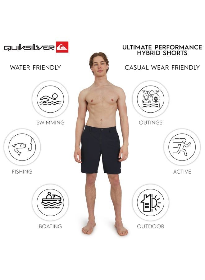 QUIKSILVER Mens Regular Fit Fixed Waist Water Friendly Active Hybrid Shorts, Solid Design - Navy, 42 - Image 3