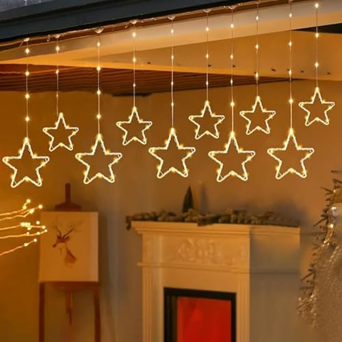 One94Store Fairy Star Curtain String LED Lights, 3 Meter Warm White Plug-in Decorative Curtain with 96 LEDs, 8 Modes and 5+5 Star Design for Home, Festival, Diwali & Wedding Decoration - Image 2
