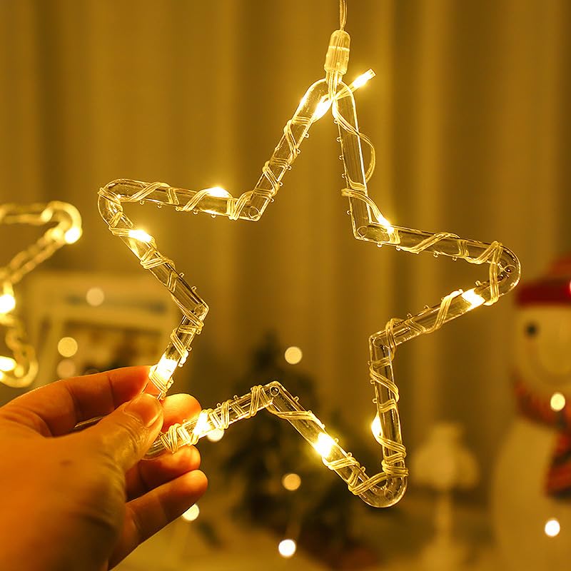One94Store Fairy Star Curtain String LED Lights, 3 Meter Warm White Plug-in Decorative Curtain with 96 LEDs, 8 Modes and 5+5 Star Design for Home, Festival, Diwali & Wedding Decoration - Image 3