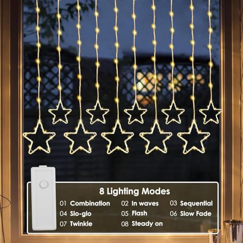 One94Store Fairy Star Curtain String LED Lights, 3 Meter Warm White Plug-in Decorative Curtain with 96 LEDs, 8 Modes and 5+5 Star Design for Home, Festival, Diwali & Wedding Decoration - Image 4