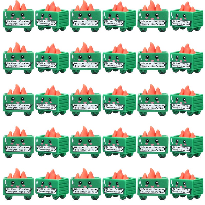 Arrowbash 30 Set Resin Dumpster Trash Shape with Fire Gift It's Fine I'm Fine Everything's Fine Sign Emotional Desk Accessories Team Employee Appreciation Gift for Christmas Office Coworker (Green) - Image 1