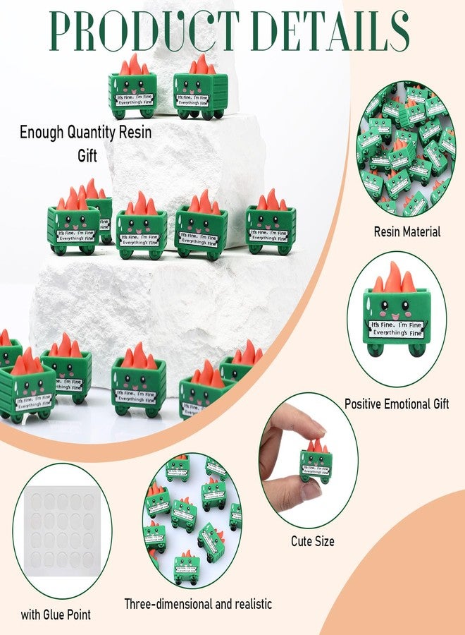 Arrowbash 30 Set Resin Dumpster Trash Shape with Fire Gift It's Fine I'm Fine Everything's Fine Sign Emotional Desk Accessories Team Employee Appreciation Gift for Christmas Office Coworker (Green) - Image 3