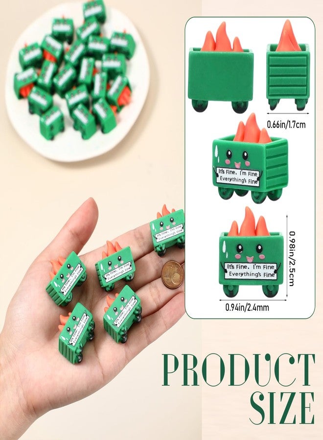 Arrowbash 30 Set Resin Dumpster Trash Shape with Fire Gift It's Fine I'm Fine Everything's Fine Sign Emotional Desk Accessories Team Employee Appreciation Gift for Christmas Office Coworker (Green) - Image 2
