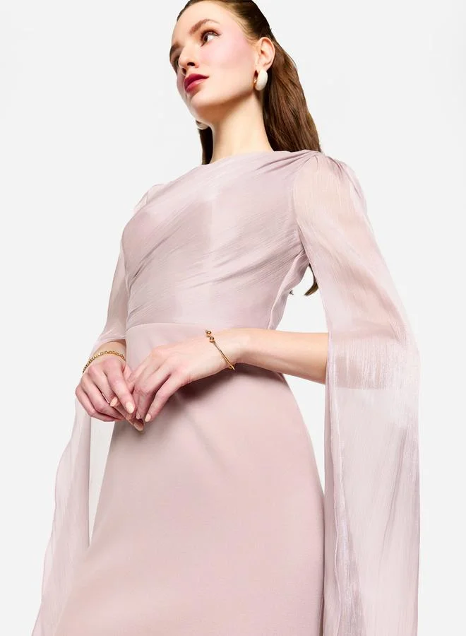 House of Moda House of Moda Organza Cape Sleeve Pleated Detail Maxi Dress