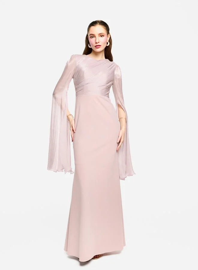 House of Moda House of Moda Organza Cape Sleeve Pleated Detail Maxi Dress
