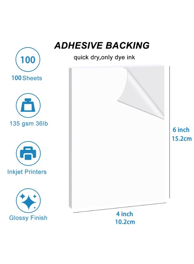 ESHANG 4 x 6 Inch Self-Adhesive Glossy Photo Paper - 135g/135gsm Sticker Paper for Inkjet Printers | 100 Sheets | Peel & Stick Craft, Labels - Image 2