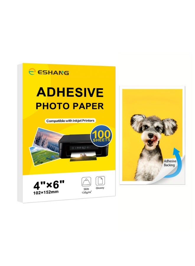 ESHANG 4 x 6 Inch Self-Adhesive Glossy Photo Paper - 135g/135gsm Sticker Paper for Inkjet Printers | 100 Sheets | Peel & Stick Craft, Labels - Image 1