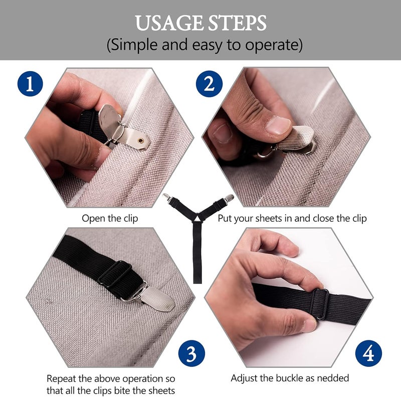 TGOOD Gift for Mum!Sheet Fasteners keepers-Adjustable Elastic Bed Sheet Holder Straps for Full,Queen,King Twin Bed,6 Way Cross Sheet Clips Suspenders Band,Fitted Round and Square Mattresses.(black) - Image 3