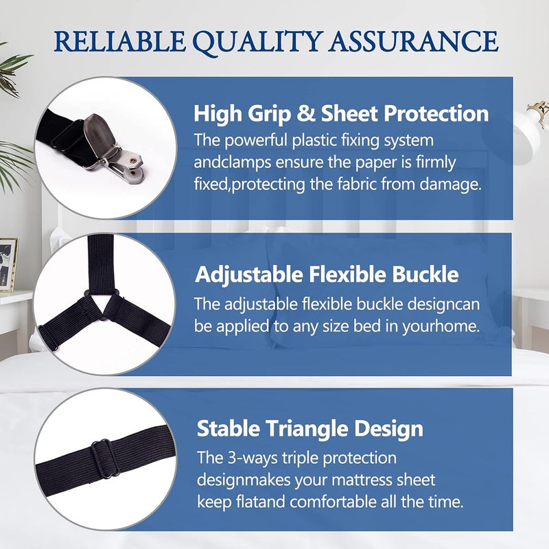 TGOOD Gift for Mum!Sheet Fasteners keepers-Adjustable Elastic Bed Sheet Holder Straps for Full,Queen,King Twin Bed,6 Way Cross Sheet Clips Suspenders Band,Fitted Round and Square Mattresses.(black) - Image 5