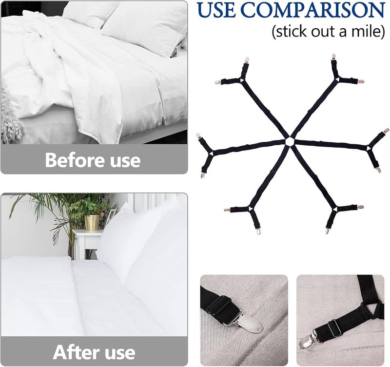 TGOOD Gift for Mum!Sheet Fasteners keepers-Adjustable Elastic Bed Sheet Holder Straps for Full,Queen,King Twin Bed,6 Way Cross Sheet Clips Suspenders Band,Fitted Round and Square Mattresses.(black) - Image 2