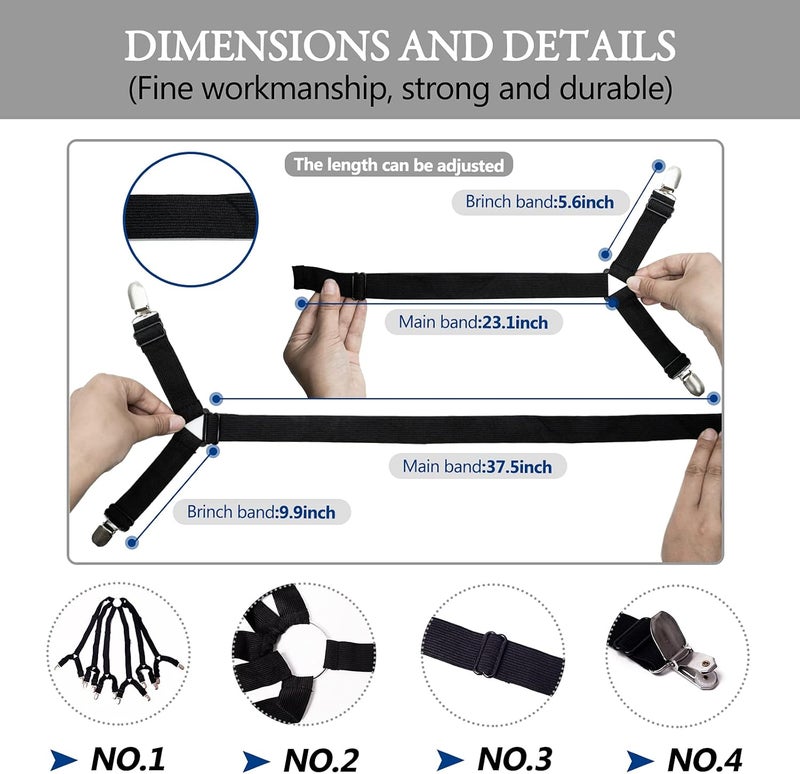 TGOOD Gift for Mum!Sheet Fasteners keepers-Adjustable Elastic Bed Sheet Holder Straps for Full,Queen,King Twin Bed,6 Way Cross Sheet Clips Suspenders Band,Fitted Round and Square Mattresses.(black) - Image 4
