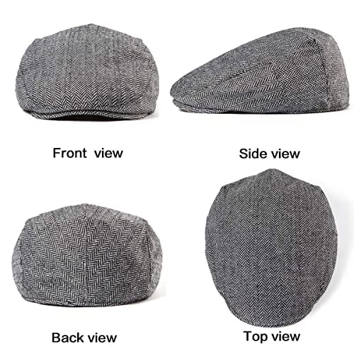 LADYBRO 2Pack Classic Newsboy Hat Men Flat Cap Wool Blend Tweed (Black+Grey, S/M, 7 1/4) - Image 4