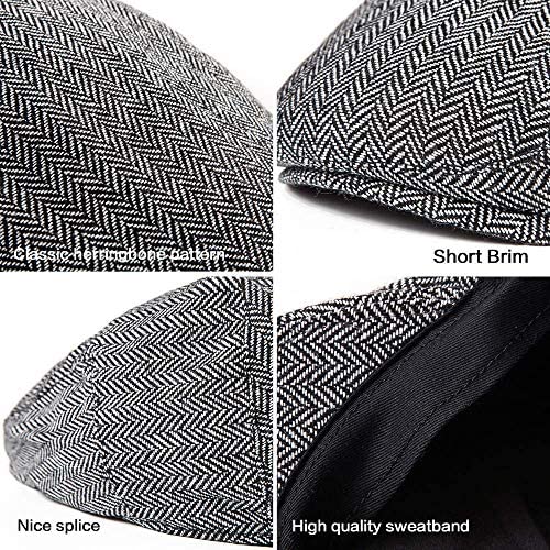 LADYBRO 2Pack Classic Newsboy Hat Men Flat Cap Wool Blend Tweed (Black+Grey, S/M, 7 1/4) - Image 3