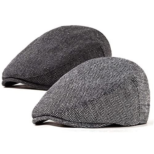 LADYBRO 2Pack Classic Newsboy Hat Men Flat Cap Wool Blend Tweed (Black+Grey, S/M, 7 1/4) - Image 5