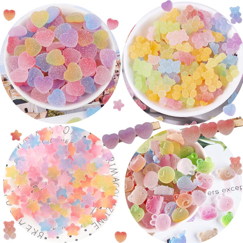 Tmtains 120Pcs Kawaii Slime Charms 3D Cute Mini Flatback Nail Gummy Bear Beads Bulk Resin Jewelry Making Candy Embellishments Supplies for Cell Phone Scrapbooking DIY Crafts - Image 1