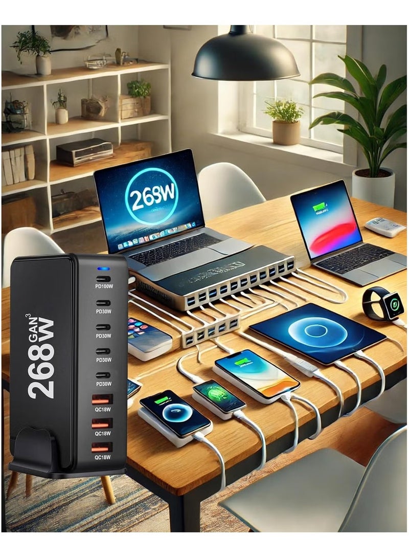 TIGER 268W USB-C Fast Charging Station – 8-Port Desktop Charger for Laptops, Phones, Tablets & Smart Devices | Quick Charge Support, Multiple Protections, High-Efficiency Charging Hub for Home & Office Use - Image 5
