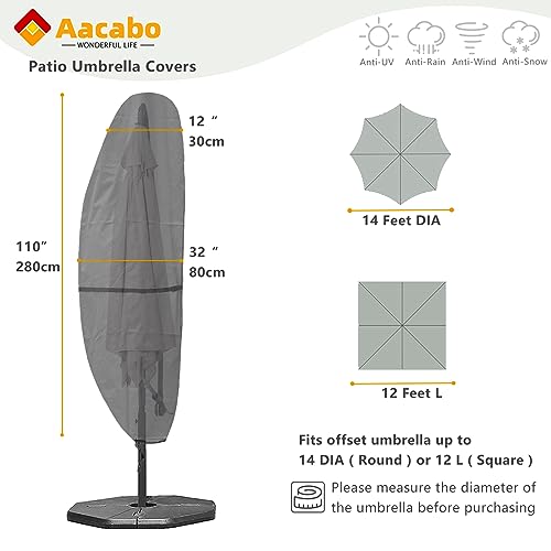 Aacabo Banana Umbrella Cover with Zipper for 913ft Cantilever Umbrellas Cover Patio Umbrella CoversWaterproof Market Parasol Covers Grey - Image 3