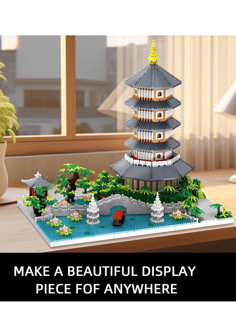مجموعة كتل البناء الدقيقة المعمارية الصينية، مجموعة ألعاب البناء الإبداعية هدايا للبالغين والأطفال من عمر 14 عامًا فما فوق، نموذج مجموعة بحيرة غرب هانغتشو للعرض (3976 قطعة) - Image 4