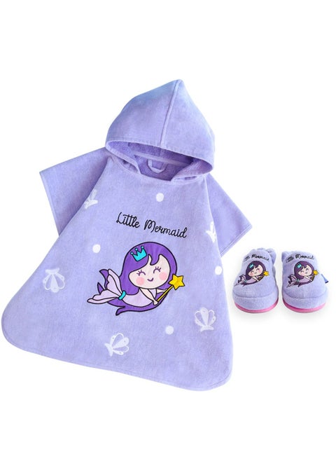 Title: Milk&Moo Kids Poncho and House Slippers Set Little Mermaid, Ultra Soft and Absorbent Fabric, %100 Cotton, Fun Princess Design, Suitable for 4-6 Year Old Children, Purple