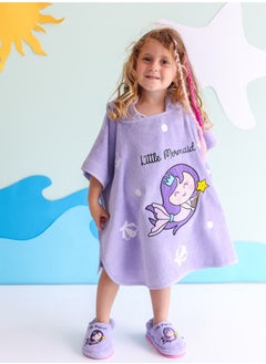 Milk&Moo Title: Milk&Moo Kids Poncho and House Slippers Set Little Mermaid, Ultra Soft and Absorbent Fabric, %100 Cotton, Fun Princess Design, Suitable for 4-6 Year Old Children, Purple  - Image 2