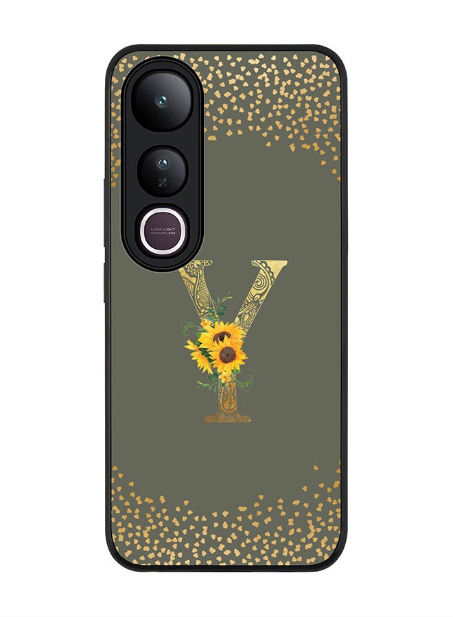 Stylizedd For vivo V50 Lite Case,Slim fit Camera Protection, Shockproof Thin Phone cover  - Custom Floral Monogram - Y  (Olive Green )